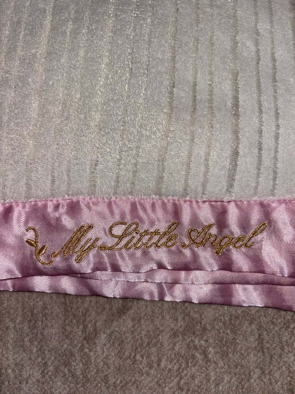 2013 Somersault My Little Angel Baby Blanket White Ribbed Chenille Pink Satin